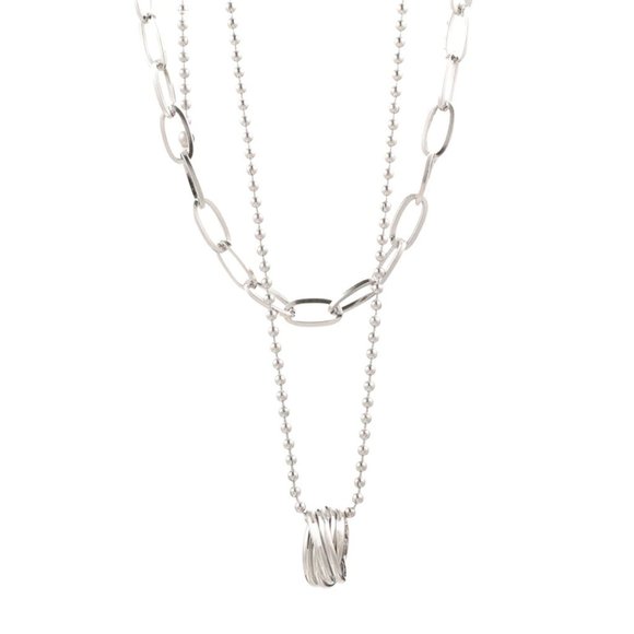 NEW Silver Simple Double Layer Circle Necklace - Picture 6 of 6